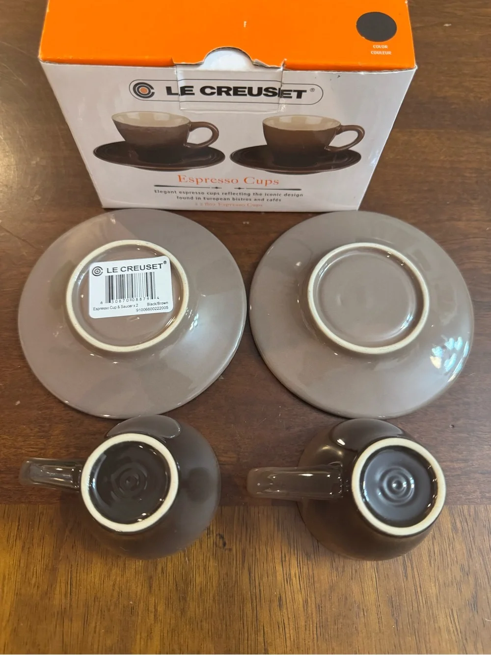 Le Creuset NEW Espresso Cup Set w/ Saucers Black/Brown exclusive Café Collection